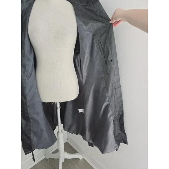 Samuel Dong Gray Metallic Taffeta Collared Bubble Hem Zip Trench Jacket Coat XL - Picture 12 of 14
